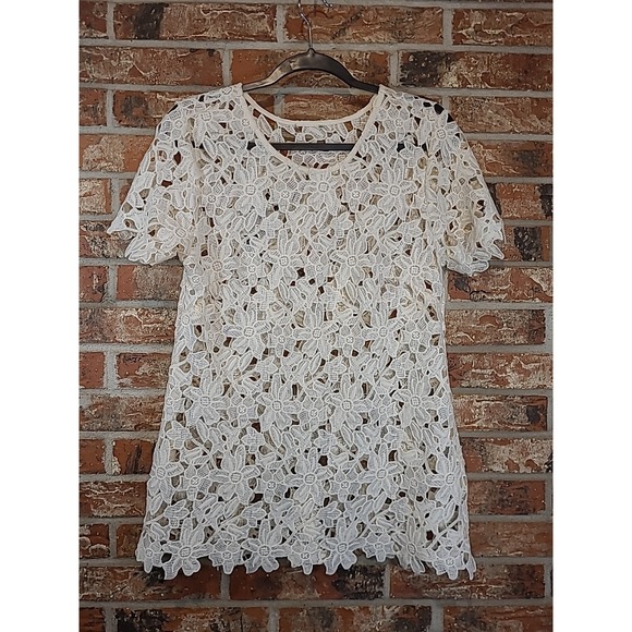 The Unbranded Brand Tops - Womens‎ Lace Crochet Ivory Large Cut Out Flower boho Blouse Women's Size M